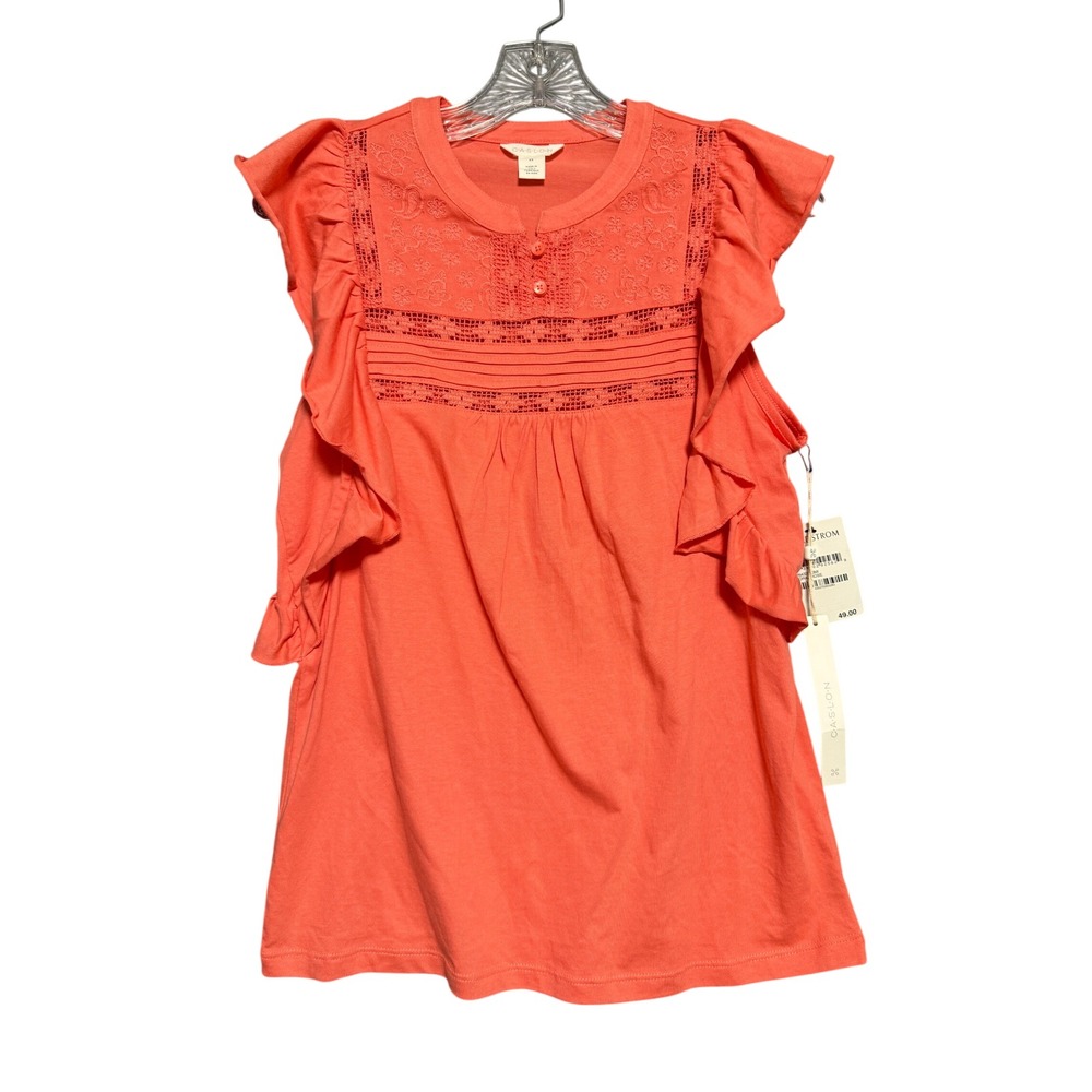 Caslon Flutter Sleeve Top Womens XS Coral Rose Cotton Romantic Feminine Casual